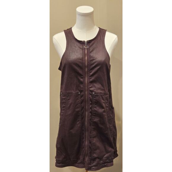 Anthropologie Pilcro Coated Crewneck Jumper Zip Mini Dress Sleeveless Wine Sz 6 - Picture 3 of 13